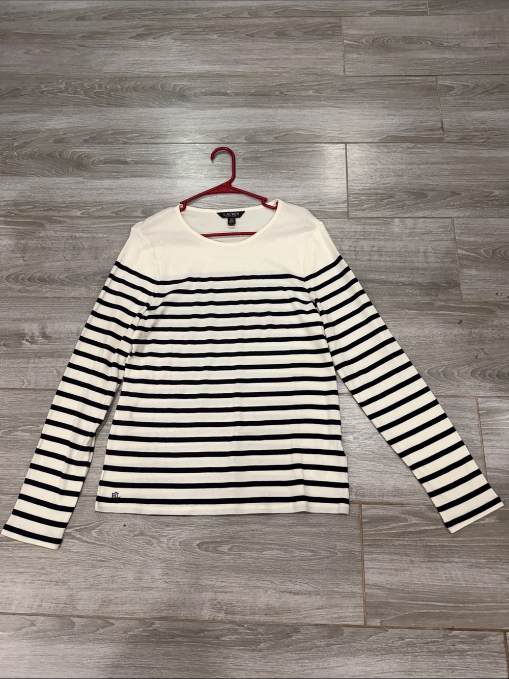 Lauren Ralph Lauren White and Black Striped Long Sleeve Tee XL